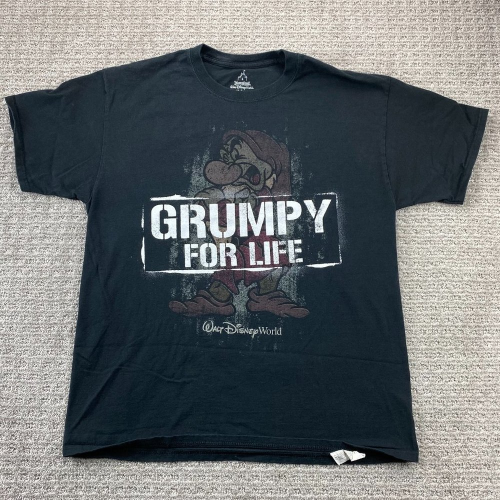 Disney Grumpy For Life Shirt Men Large L Black Graphic T-Shirt Disneyland Hanes